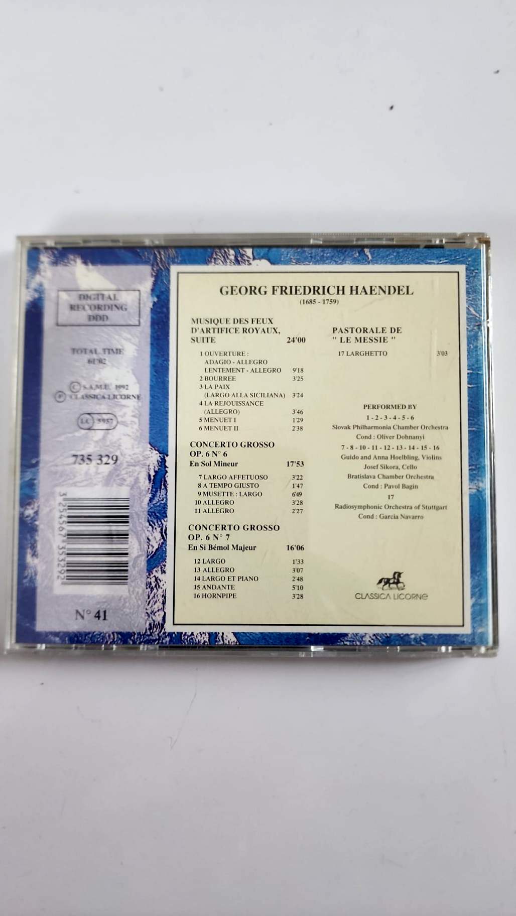 Haendel – Musique des feux d’artifice royaux – Concerti grossi op. 6 n° 6 et 7 – CD Classica Licorne