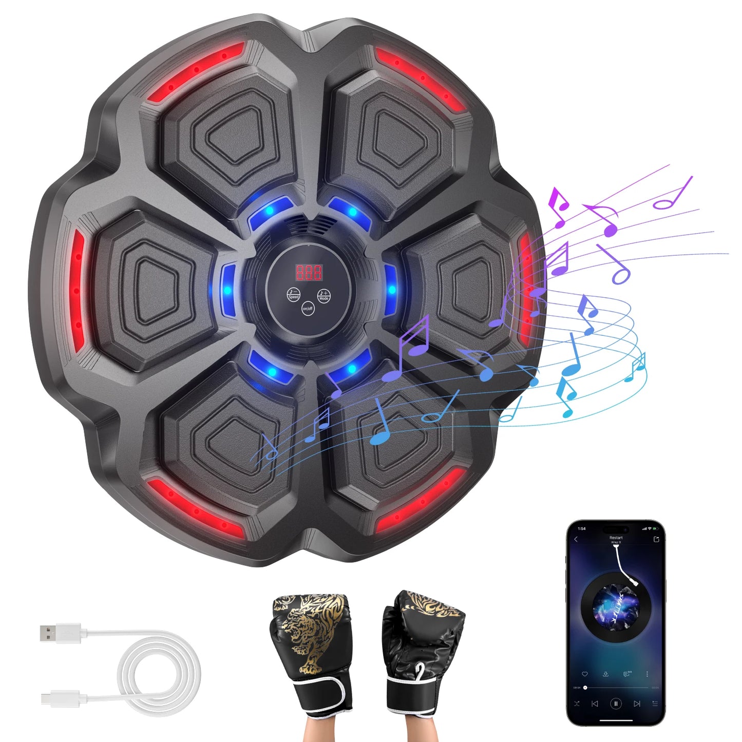 Machine de Boxe Musicale Bluetooth Murale – Cible d’Entraînement Interactive – Équipement Sport Maison