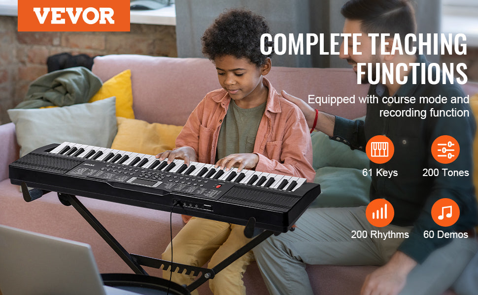 Clavier Piano Numérique 61 Touches – Piano Électronique Portable avec Support, Casque, Microphone, 200 Rythmes, Haut-parleurs Intégrés