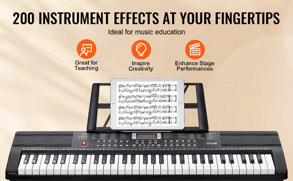 Clavier Piano Numérique 61 Touches – Piano Électronique Portable avec Support, Casque, Microphone, 200 Rythmes, Haut-parleurs Intégrés