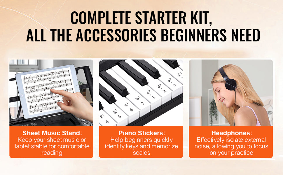 Clavier Piano Numérique 61 Touches – Piano Électronique Portable avec Support, Casque, Microphone, 200 Rythmes, Haut-parleurs Intégrés