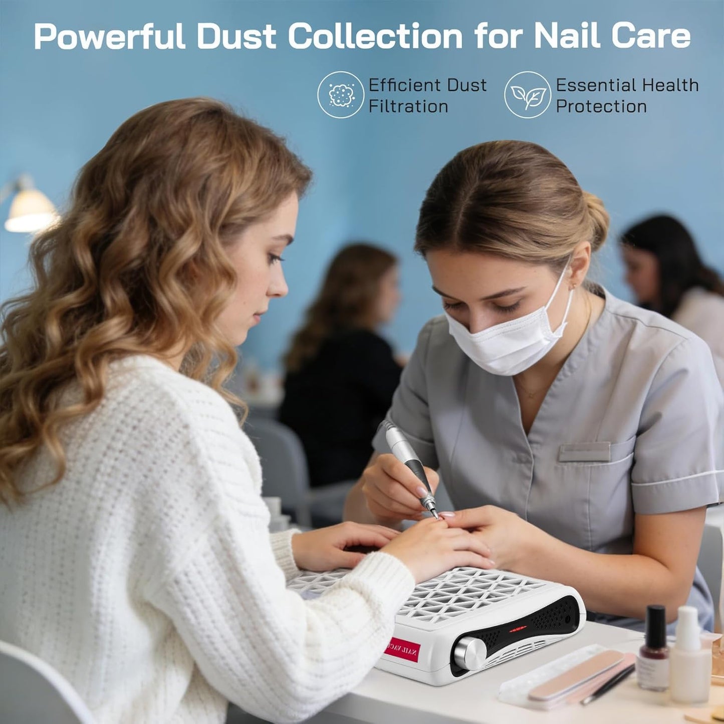Aspirateur Ongles Électrique 1600Pa – Extracteur Poussière Double Ventilateur 6000 tr/min – Manucure Salon