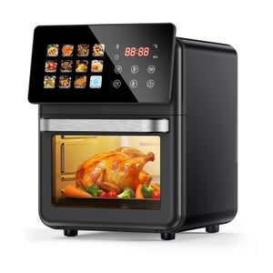 Friteuse à Air 10L Numérique XXL 2000W Écran Tactile LED Fenêtre de Visualisation 12 Programmes Sans Huile Acier Inoxydable Noir