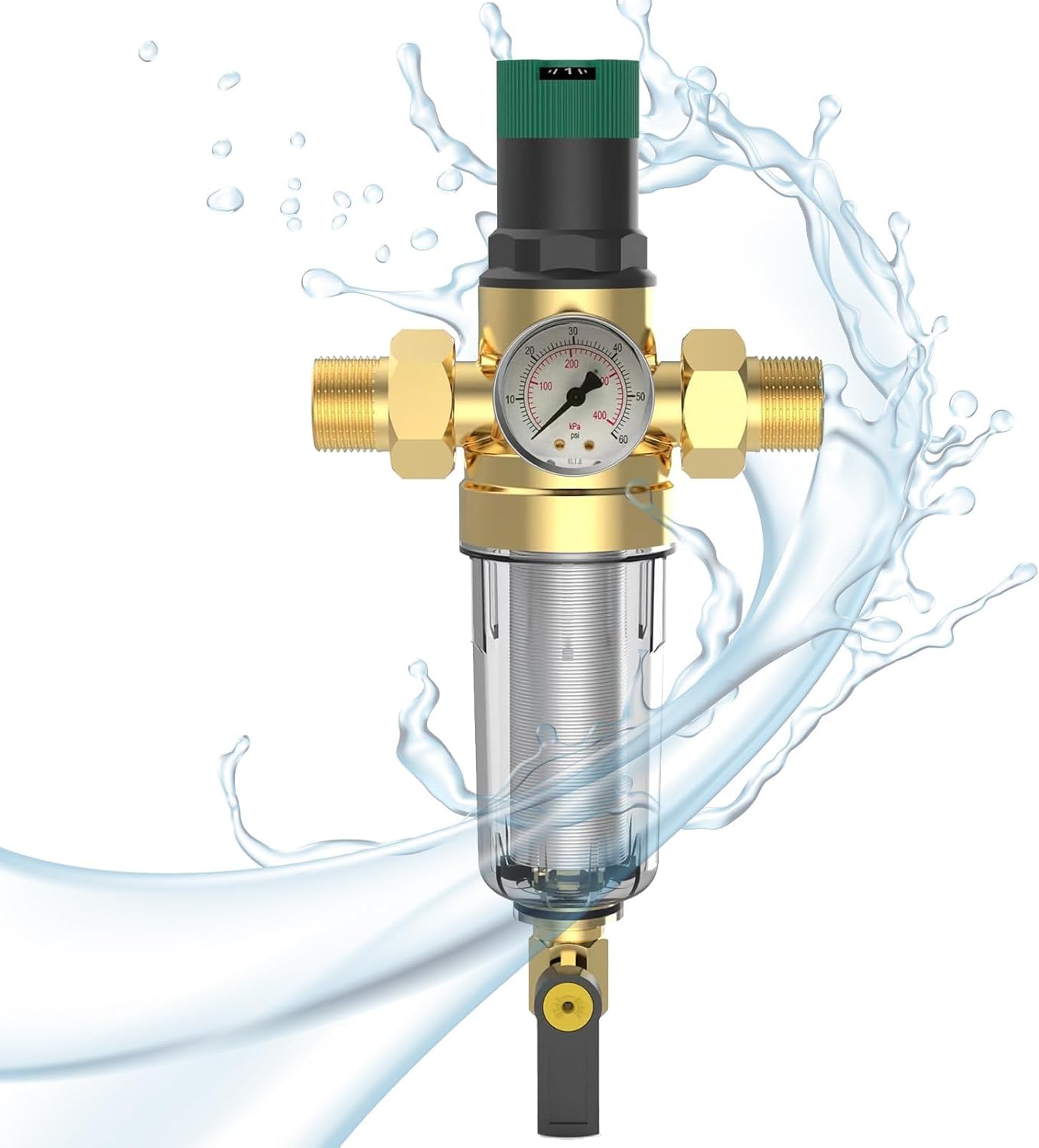 Régulateur de Pression d’Eau 3/4 Pouce en Laiton – Réducteur avec Manomètre – Contrôle Hydraulique