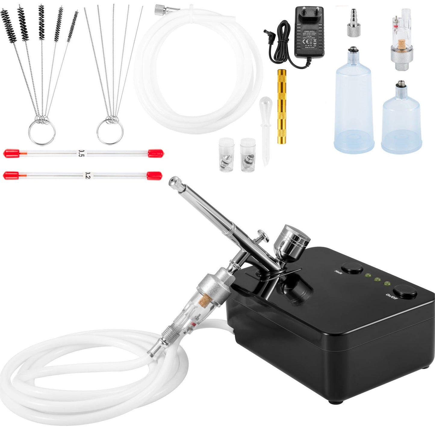 Kit Aérographe Double Action 0.3 mm – Compresseur Inclus – Pistolet de Pulvérisation Multifonction Peinture & Nail Art