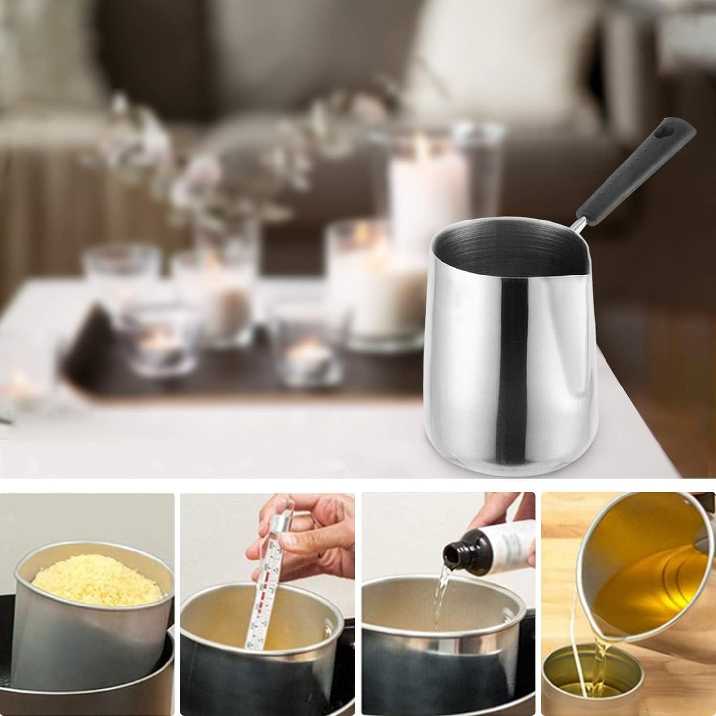 Pot de Fusion de Cire avec Poignée Bakélite – Pichet Métal pour Fabrication de Bougies et Savon