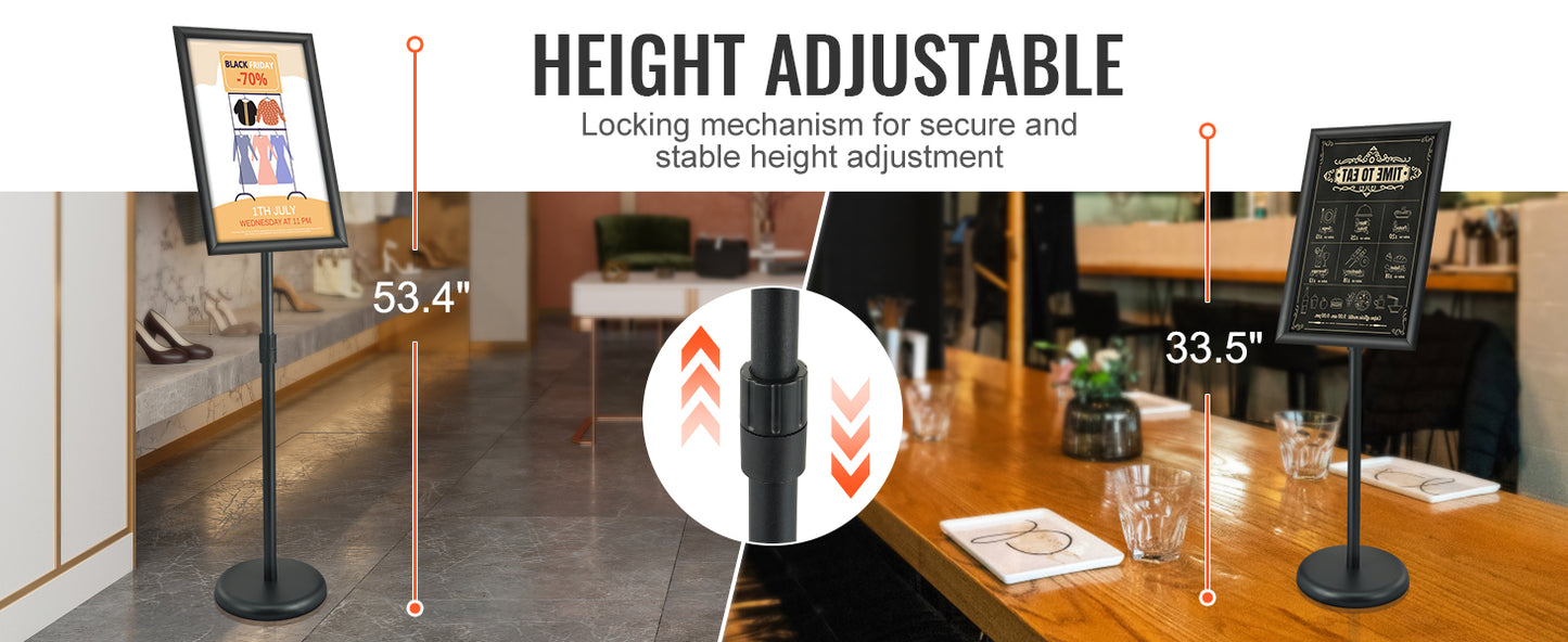 Porte-Affiche A3 420x297 mm sur Pied – Rotation 360° – Hauteur Réglable 850-1357 mm – Base Lestée