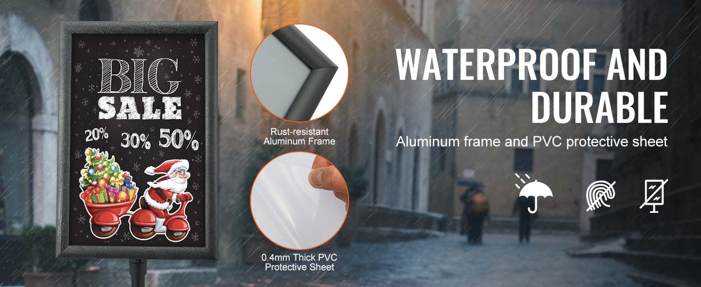 Porte-Affiche A3 420x297 mm sur Pied – Rotation 360° – Hauteur Réglable 850-1357 mm – Base Lestée