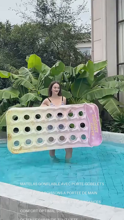 Matelas Gonflable Piscine Adulte avec Oreiller Intégré – Flotteur Aquatique Bleu Plage
