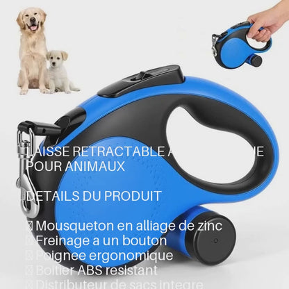 Laisse Rétractable Chien 8 m Jusqu'à 50 kg – Distributeur de Sacs Intégré, Poignée Ergonomique Anti-Enchêvetrement