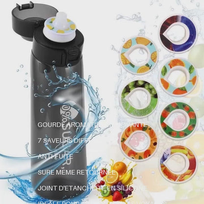 650 ml Flavored Water Bottle with 7 Flavor Pods – BPA-Free Water Bottle, Reusable Sports Bottle, Fitness Hydration, Office, School, Hiking