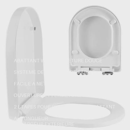 Abattant WC en Forme U avec Fermeture Douce et Déclipage Rapide – Siège de Toilette Blanc Universel – Charnières Réglables pour Salle de Bain
