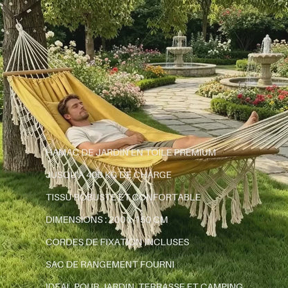 Hamac de Jardin 2 Places avec Franges – Hamac Suspendu Robuste pour Extérieur, Terrasse, Camping, Balcon et Détente en Plein Air
