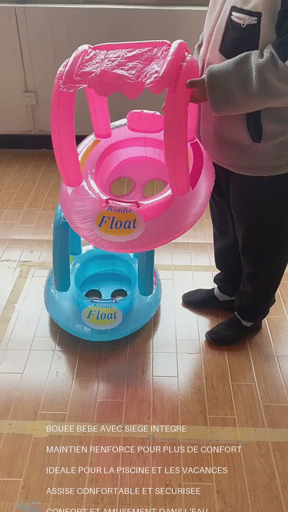Bouée Bébé Gonflable Rose avec Siège & Pare-Soleil – Flotteur Piscine Enfant Sécurisé – Été