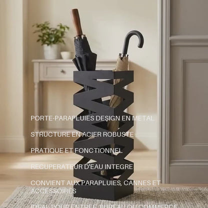 Porte-Parapluies Métal Design 49 cm Noir – Rangement Parapluies, Cannes & Bâtons – Organisateur Entrée