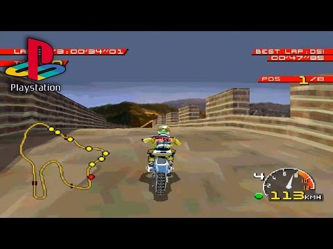 Extrait du jeu Moto Racer PS1 ; enregistrement exact du disque de démo non trouvé.
