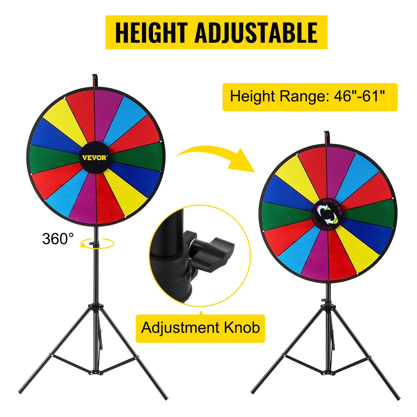 Roue de la Fortune 18 Pouces avec Trépied Pliable – 14 Emplacements Effaçables – Jeu de Support Rotatif pour Animations, Événements et Tirages au Sort
