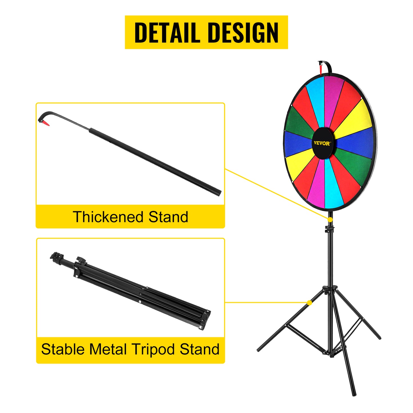 Roue de la Fortune 18 Pouces avec Trépied Pliable – 14 Emplacements Effaçables – Jeu de Support Rotatif pour Animations, Événements et Tirages au Sort