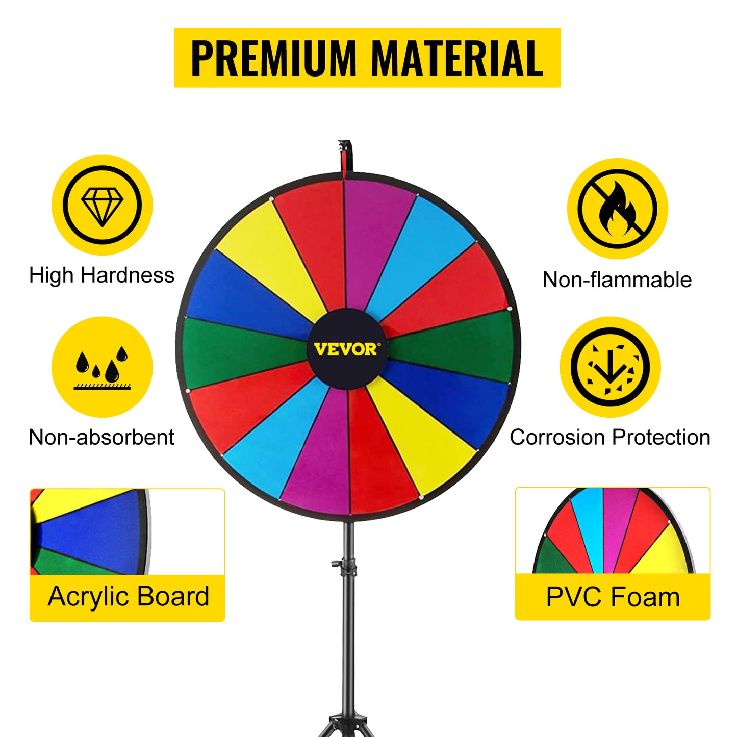 Roue de la Fortune 18 Pouces avec Trépied Pliable – 14 Emplacements Effaçables – Jeu de Support Rotatif pour Animations, Événements et Tirages au Sort