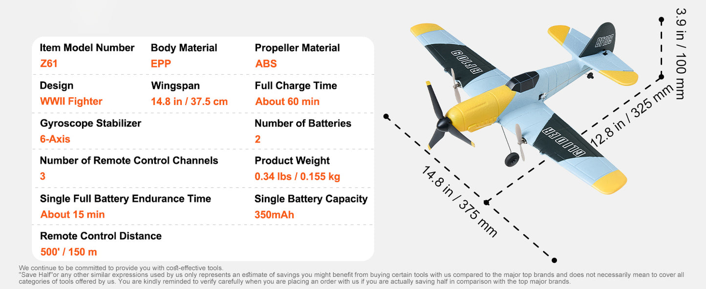 Avion RC 2.4G 3CH BF109 – Planeur Télécommandé EPP avec 2 Batteries