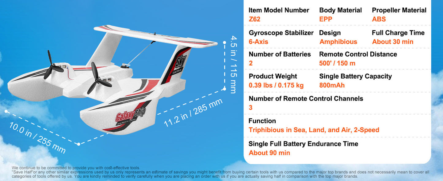 Avion RC 2.4G 3 Canaux en Mousse EPP – Planeur Radiocommandé Air & Eau – Jouet Télécommandé Enfant