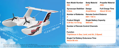 Avion RC 2.4G 3 Canaux en Mousse EPP – Planeur Radiocommandé Air & Eau – Jouet Télécommandé Enfant