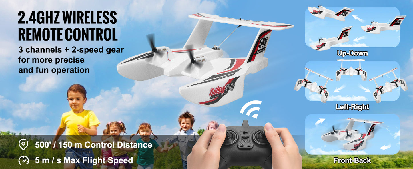 Avion RC 2.4G 3 Canaux en Mousse EPP – Planeur Radiocommandé Air & Eau – Jouet Télécommandé Enfant