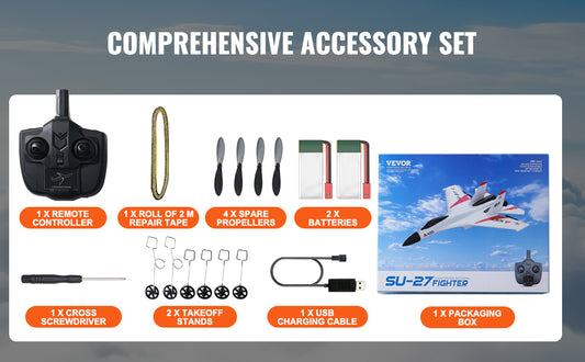 Avion RC 2.4G Type SU27 – Planeur Radiocommandé en Mousse – 2 Batteries Incluses – Jouet Extérieur