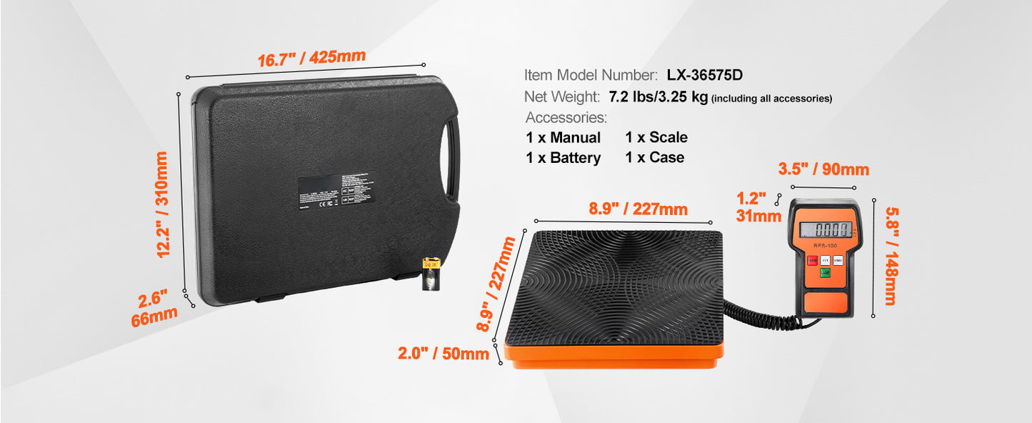 Balance électronique HVAC 110/220 LBS – Balance de charge réfrigérant avec télécommande filaire, haute précision, pour climatisation et froid