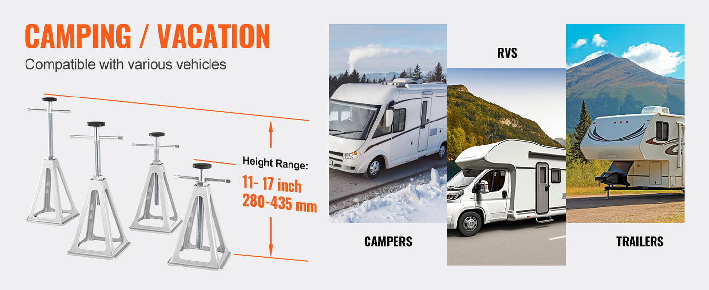 Lot de 4 Cric Stabilisateur RV 6000 lb – Cric de Nivellement Camping-Car – Support à Vis en Aluminium