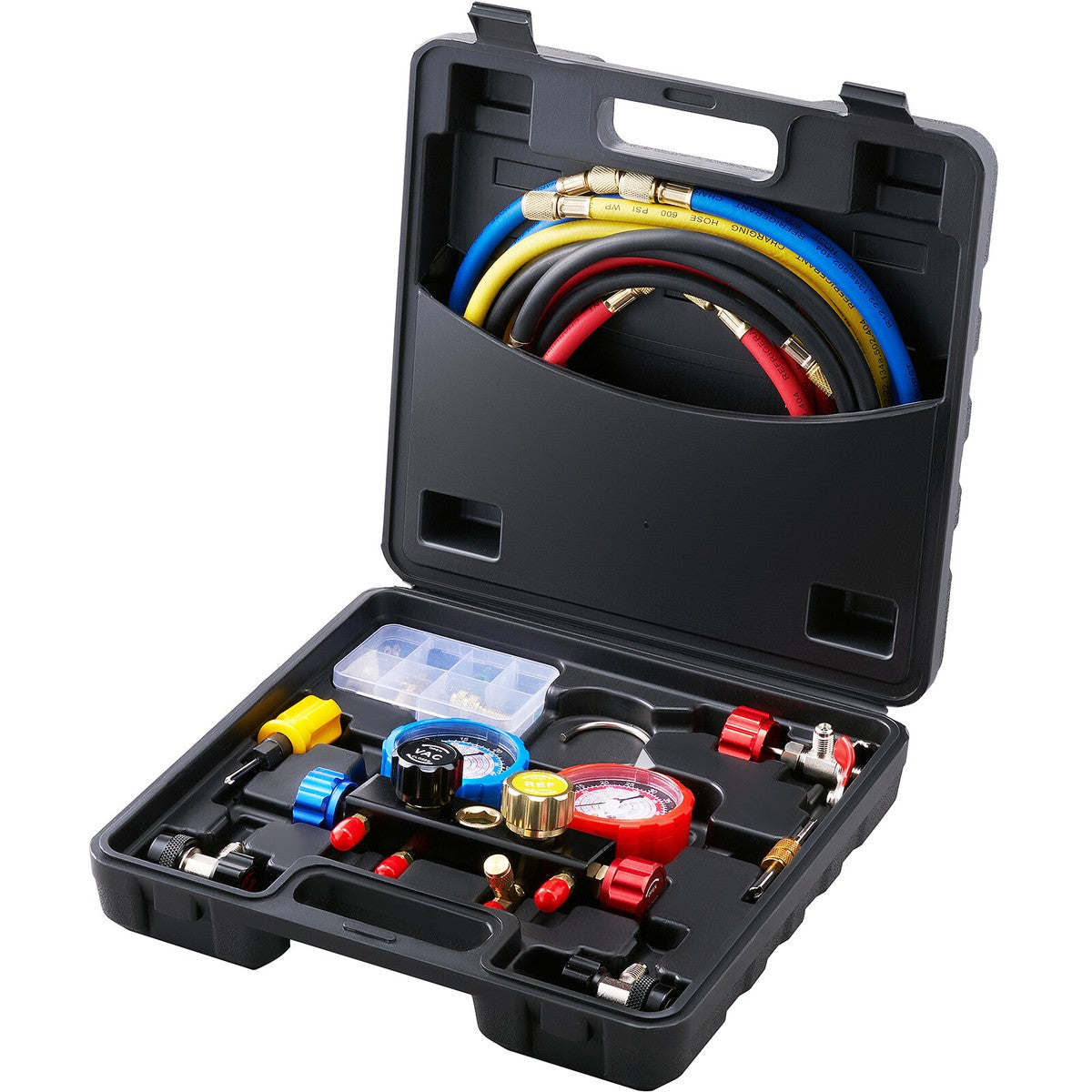Kit manomètre climatisation 4 voies avec tuyaux, ensemble de jauges AC pour recharge gaz R134A R22 R12 R410A, outil diagnostic clim auto avec mallette
