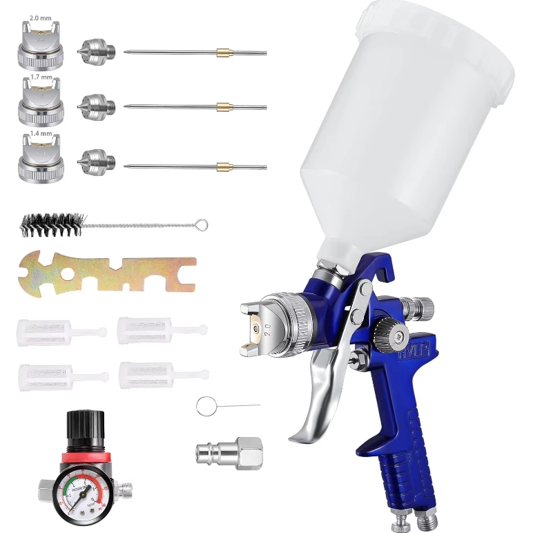 Pistolet Peinture HVLP 600 ml – Pulvérisateur Haute Précision avec Régulateur Pression – Auto Mur Art