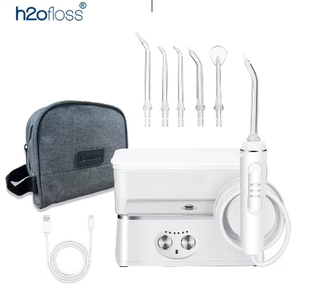 Hydropulseur dentaire portable 570ML – Irrigateur buccal USB rechargeable, 6 modes, 5 embouts, nettoyage interdentaire haute pression