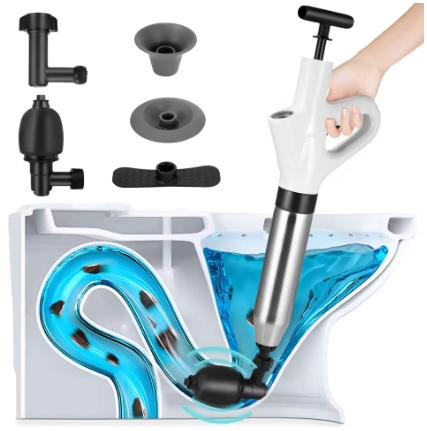Déboucheur Manuel Haute Pression pour Toilettes et Canalisations – Pompe Débouchage Puissante avec Indicateur de Pression – Outil Débouchage Évier, WC, Salle de Bain
