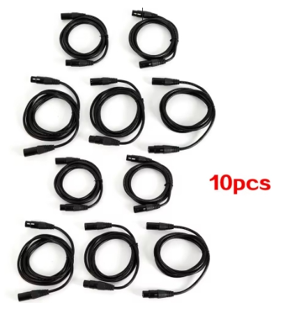 Lot de 10 Câbles DMX XLR 3 Broches 2m – Câbles Audio Éclairage Scène avec Connecteurs Métal – Compatible DJ, Sono et Éclairage