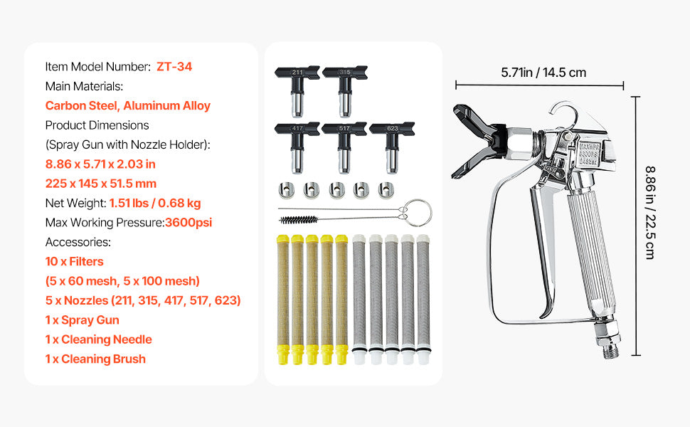 Kit Pistolet de Pulvérisation Sans Air 3600 PSI – Tuyau Haute Pression avec Joint Pivotant – Peinture Airless
