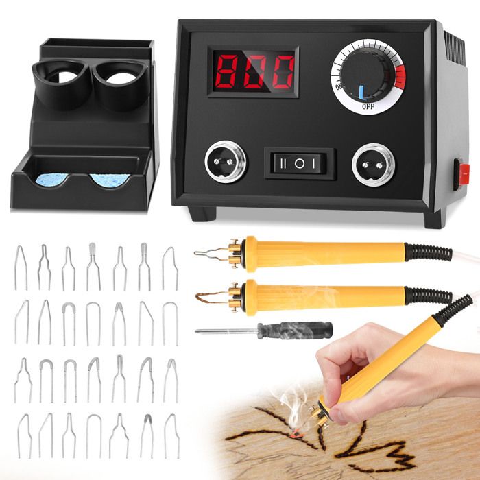 Machine de Pyrogravure 60W – Kit Stylo Bois avec 30 Pointes et 2 Stylos – Outil Gravure Électrique