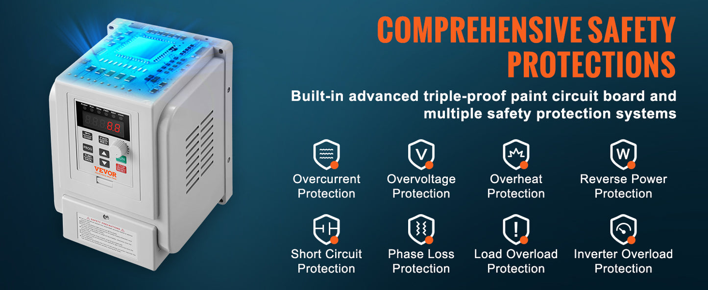 Variateur de Fréquence 2.2KW 220V – Convertisseur VFD Triphasé, Contrôleur de Vitesse Moteur CNC, Pompe, Ventilateur