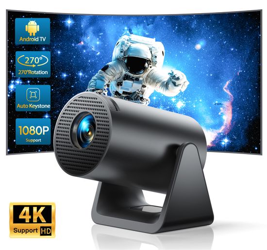 Mini Projecteur Portable 1080P Android 11 – WiFi6 Bluetooth – Support Rotatif 270°