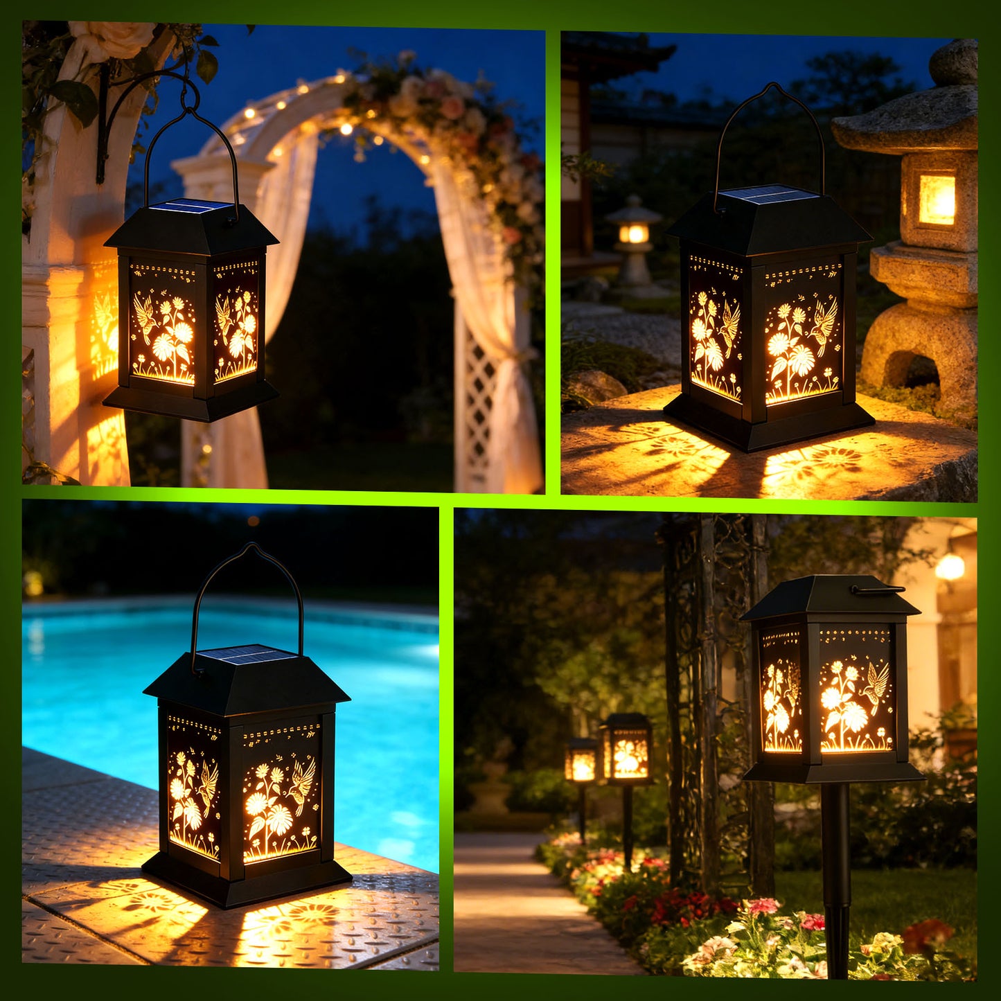 Lot 2 Lanternes Solaires Extérieur – Lumière LED Bougie Vacillante Étanche Jardin – Décoration Suspendue