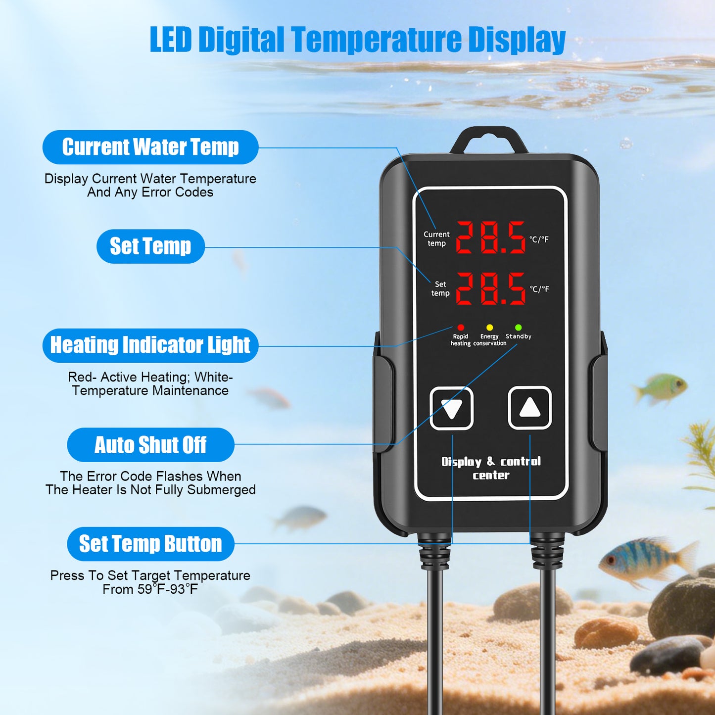 Chauffage Aquarium 300W/600W – Barre Chauffante Submersible LCD Température Réglable – Poissons Tortues
