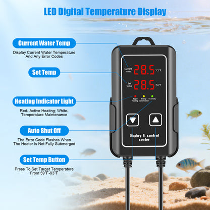 Chauffage Aquarium 300W/600W – Barre Chauffante Submersible LCD Température Réglable – Poissons Tortues