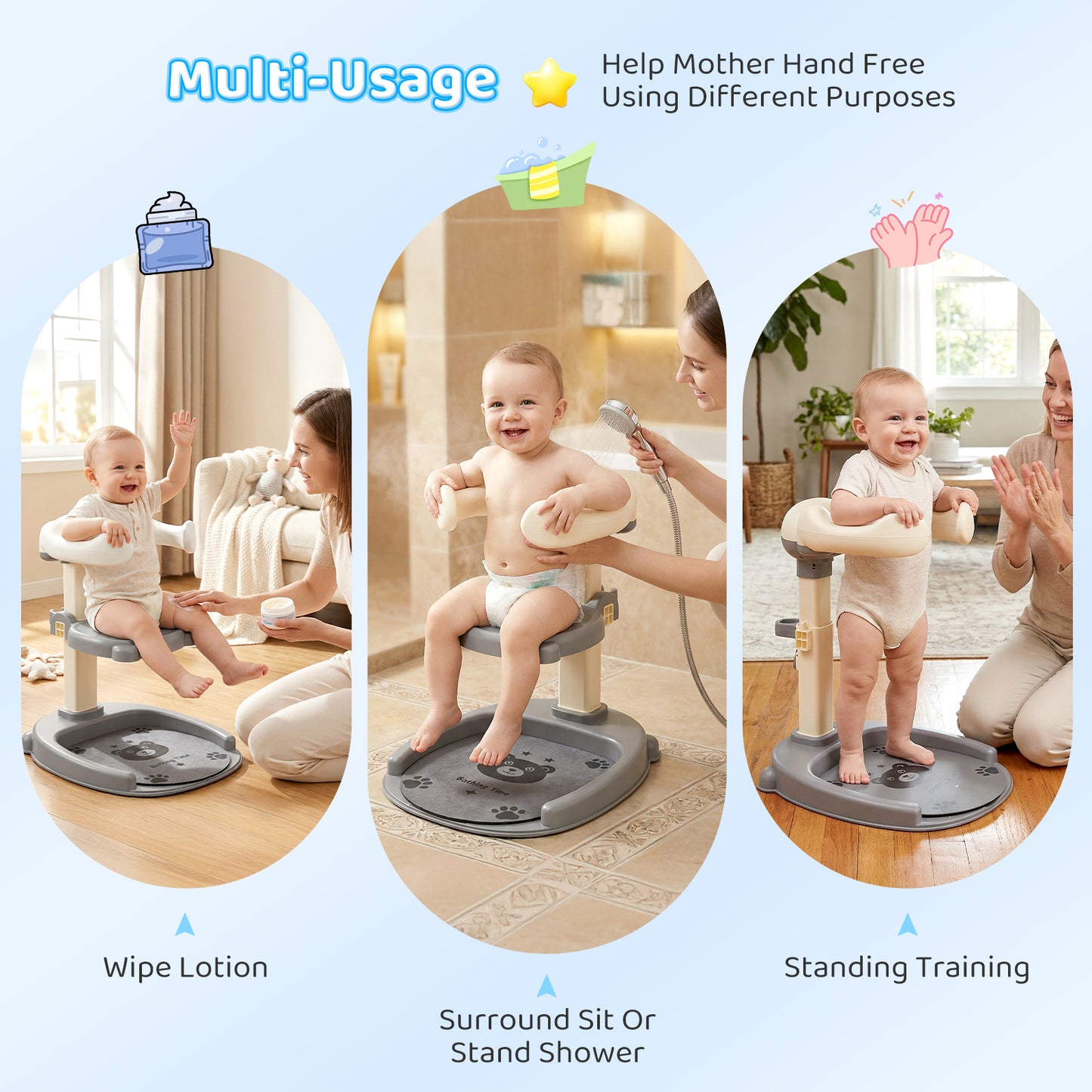 Support de Bain Bébé Réglable – Siège Douche Antidérapant Enfant Hauteur Ajustable