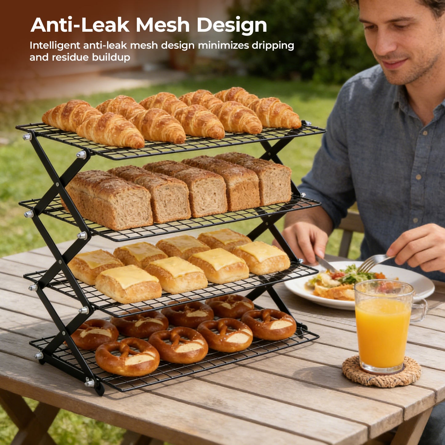 Grille Refroidissement Pâtisserie 4 Niveaux Pliable – Support Gâteaux Pain Cuisine – Présentoir Desserts
