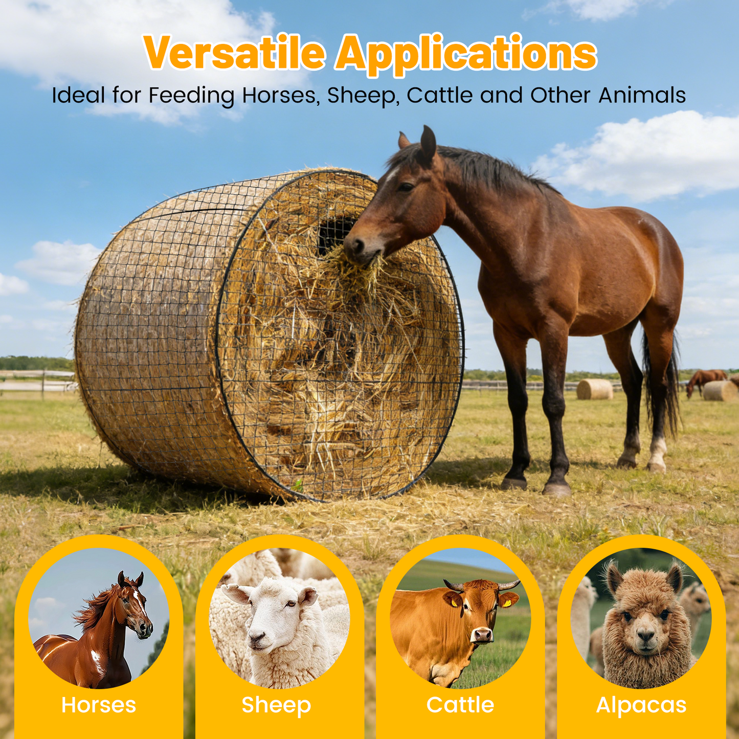 Sac à Foin Cheval Filet Nylon – Alimentation Lente Grand Format – Sac Nourrissage Chevaux Bovins