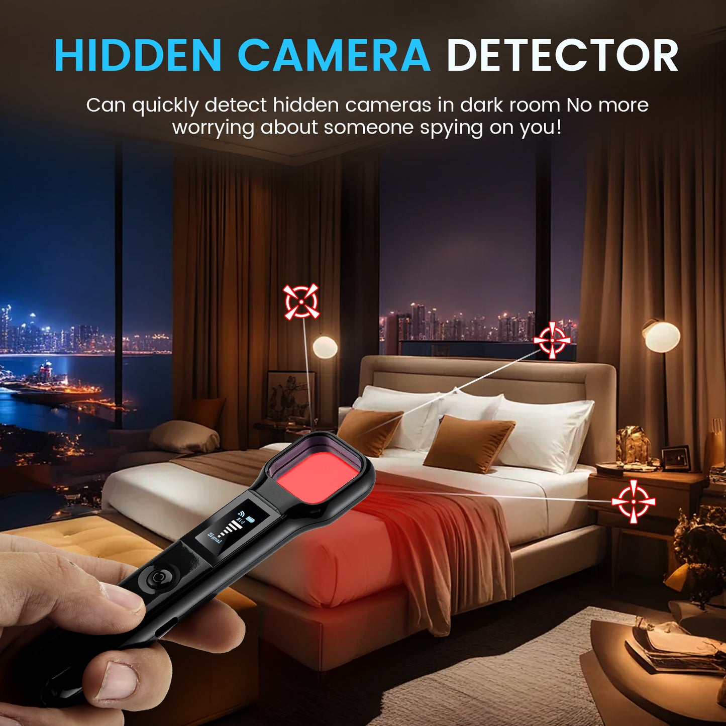 Détecteur Caméra Espion 4-en-1 – Détecteur Infrarouge + Signaux + GPS – Anti Espionnage Portable