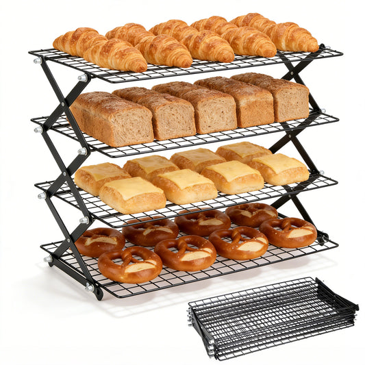 Grille Refroidissement Pâtisserie 4 Niveaux Pliable – Support Gâteaux Pain Cuisine – Présentoir Desserts