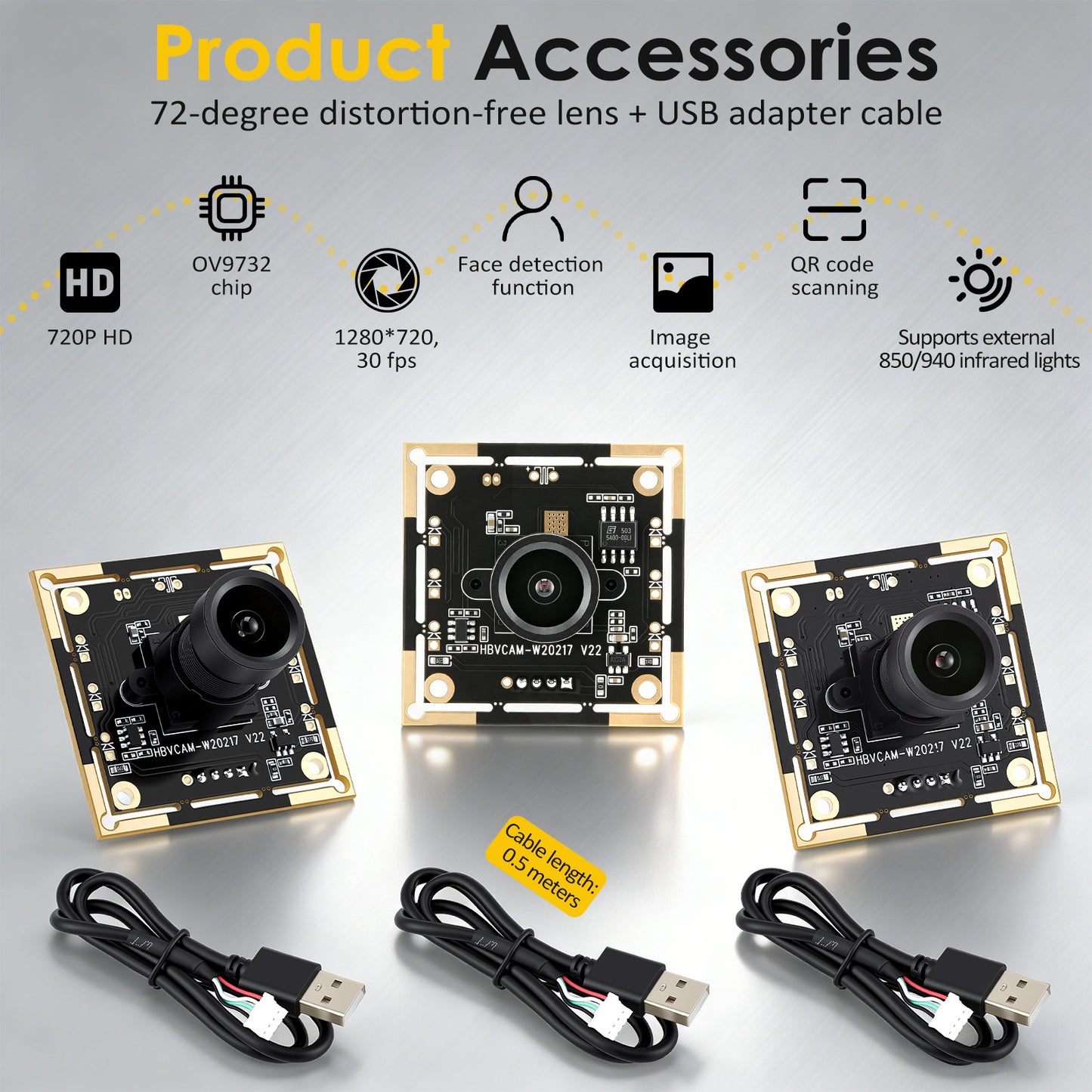 Module Caméra USB 720P – Lot de 3 – Angle 100° – Détection Visage – Caméra DIY pour PC, Voiture, Surveillance