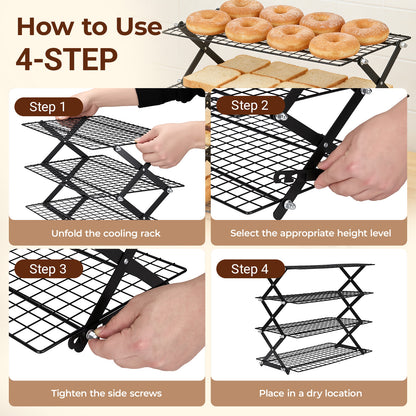 Grille Refroidissement Pâtisserie 4 Niveaux Pliable – Support Gâteaux Pain Cuisine – Présentoir Desserts