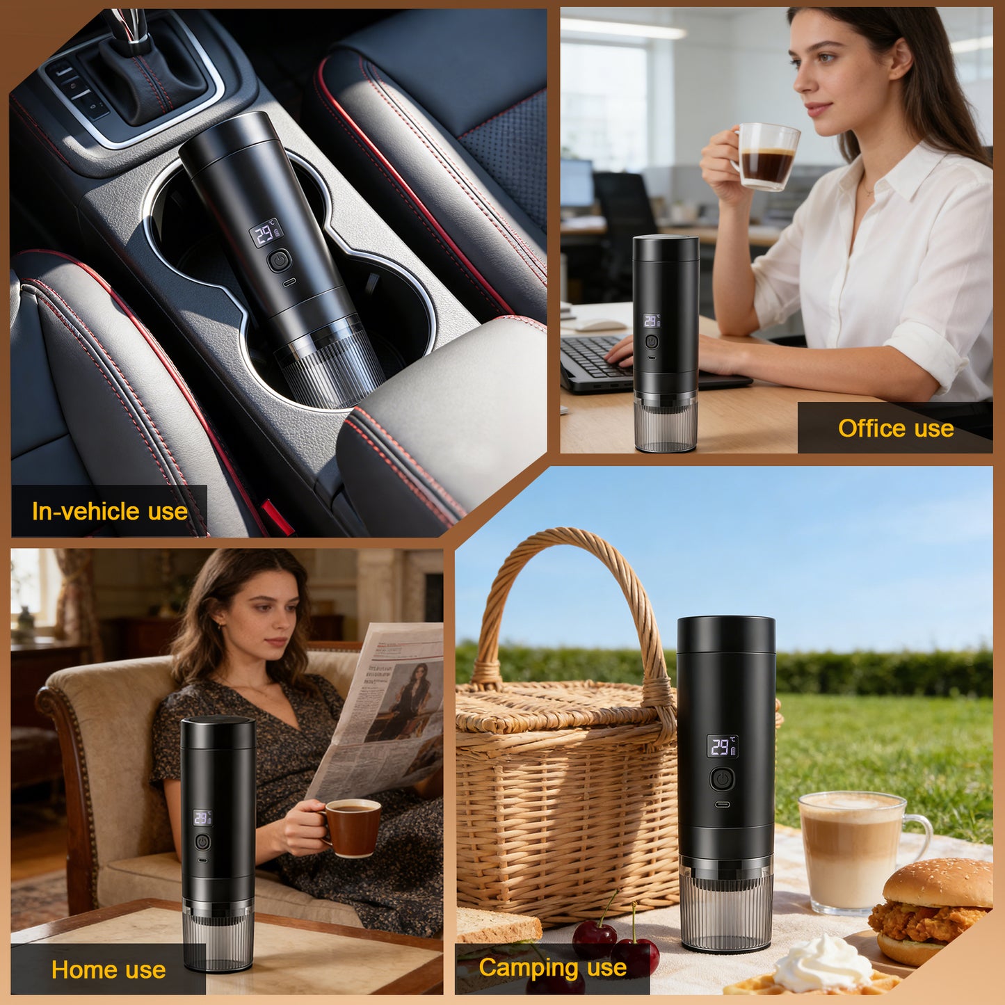 Machine à Café Portable Rechargeable 20 Bars – Sans Fil USB-C – Compatible Capsules & Café Moulu – Expresso Nomade